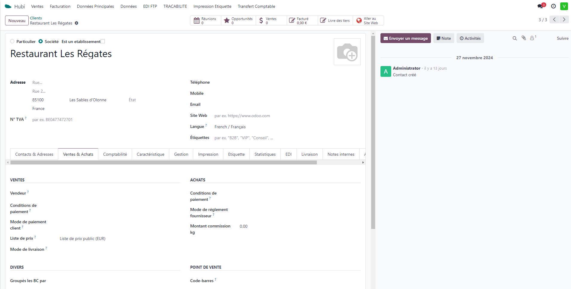 fiche client sur hubi